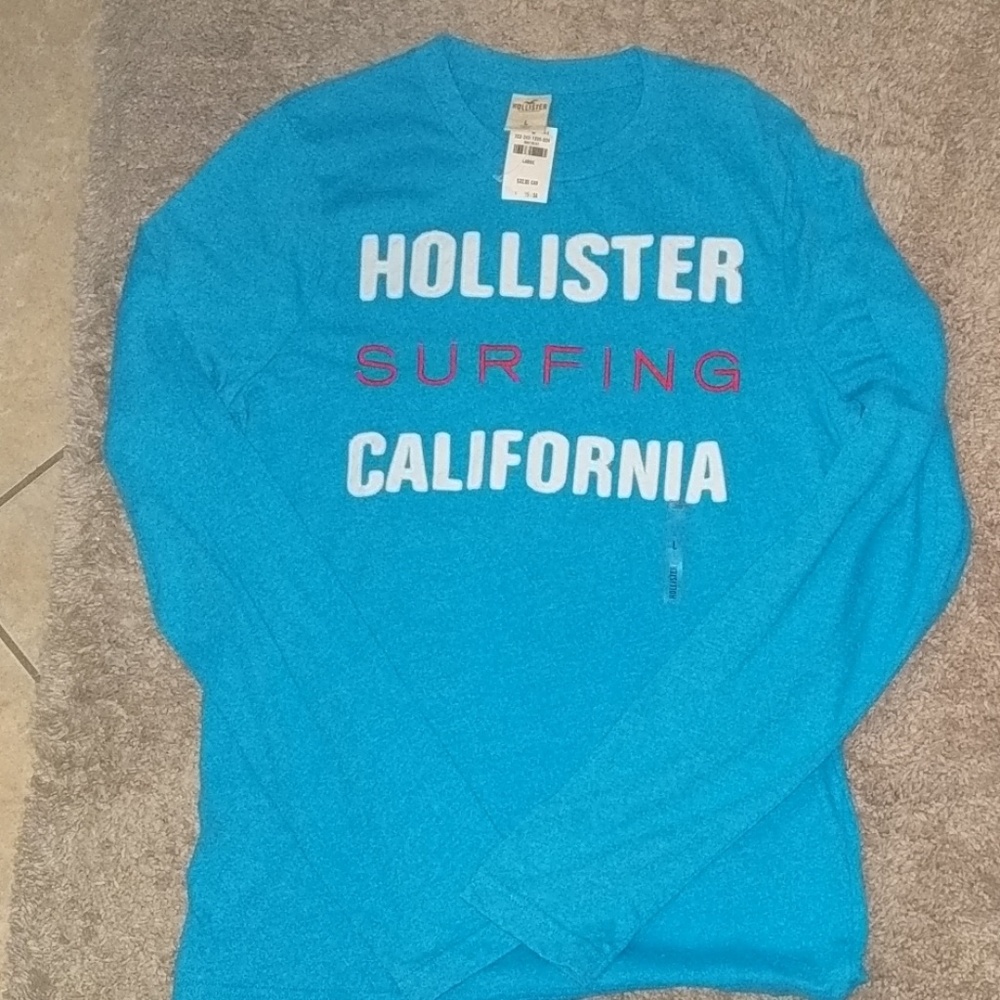 Hollister Men's Large Long sleeve Teal Tshirt